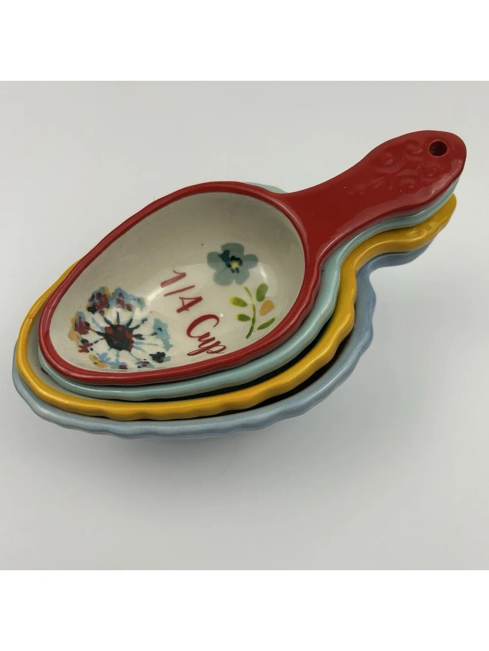 The Pioneer Woman Willow 4 Pc Ceramic Nesting Measuring Cups Scoops Floral B-188